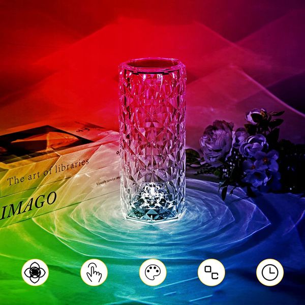 Настільна LED лампа Кристал Роза кришталева crystal rose на акумуляторі з сенсорним керуванням на пульті управління 22 см. 16 кольорів 3d-rose фото