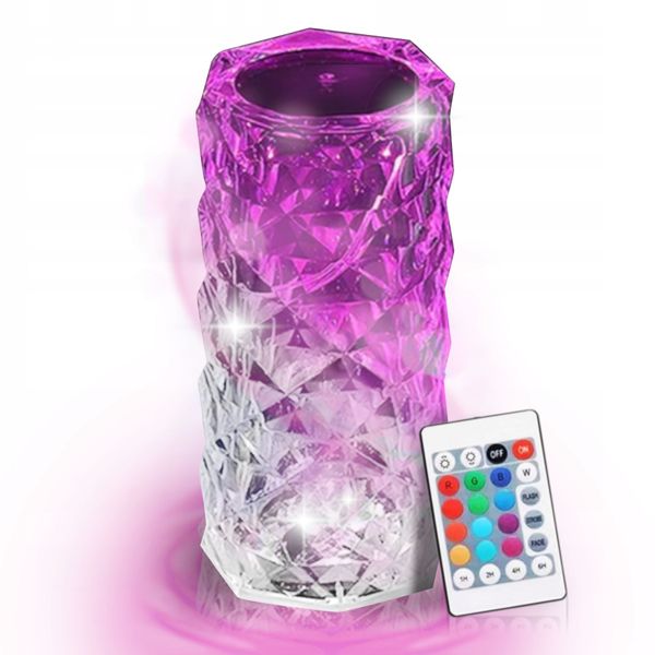 Настільна LED лампа Кристал Роза кришталева crystal rose на акумуляторі з сенсорним керуванням на пульті управління 22 см. 16 кольорів 3d-rose фото