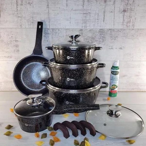 Набір каструль і сковорода higher kitchen HK-305, чорний, з гранітним антипригарним покриттям HK-305 фото