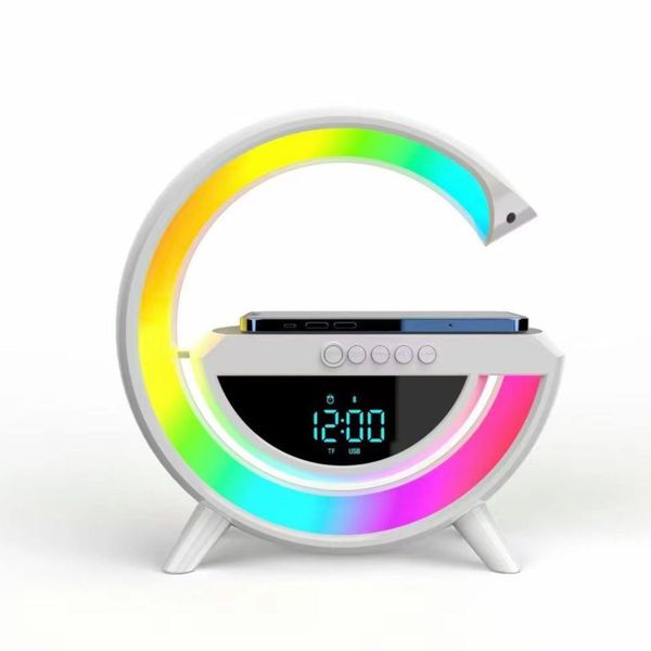 Настільна смарт лампа, нічник  RGB Rainbow Light-Wireless Happy Light з Bluetooth колонкою + бездротова зарядка біла g-0001 фото